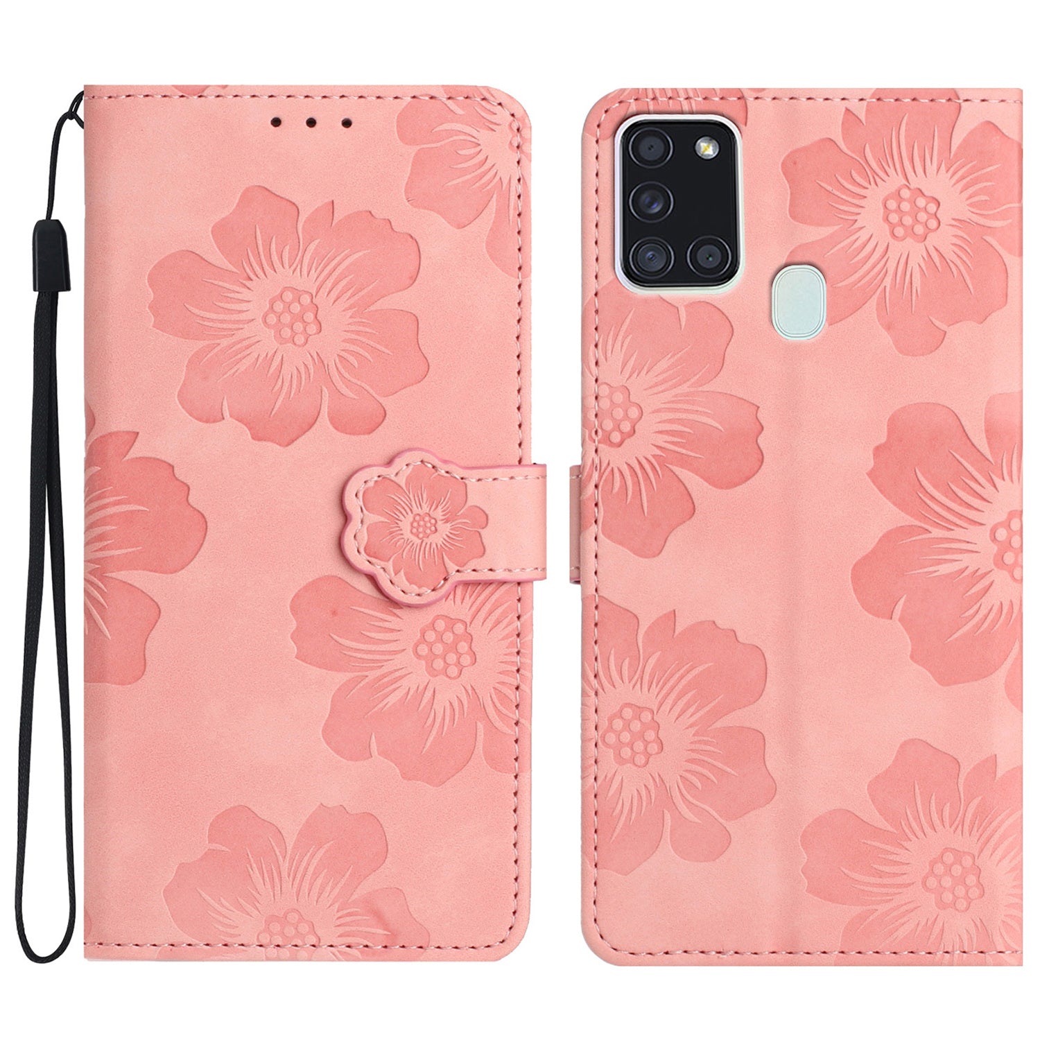 For Samsung Galaxy A21s Flowers Imprint Leather Wallet Case Folding Stand Phone Cover For Samsung Galaxy A21s Flowers Imprint Leather Wallet Case Folding Stand Phone Cover